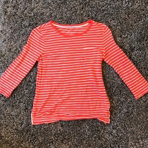 orange and white striped 3/4 sleeve shirt